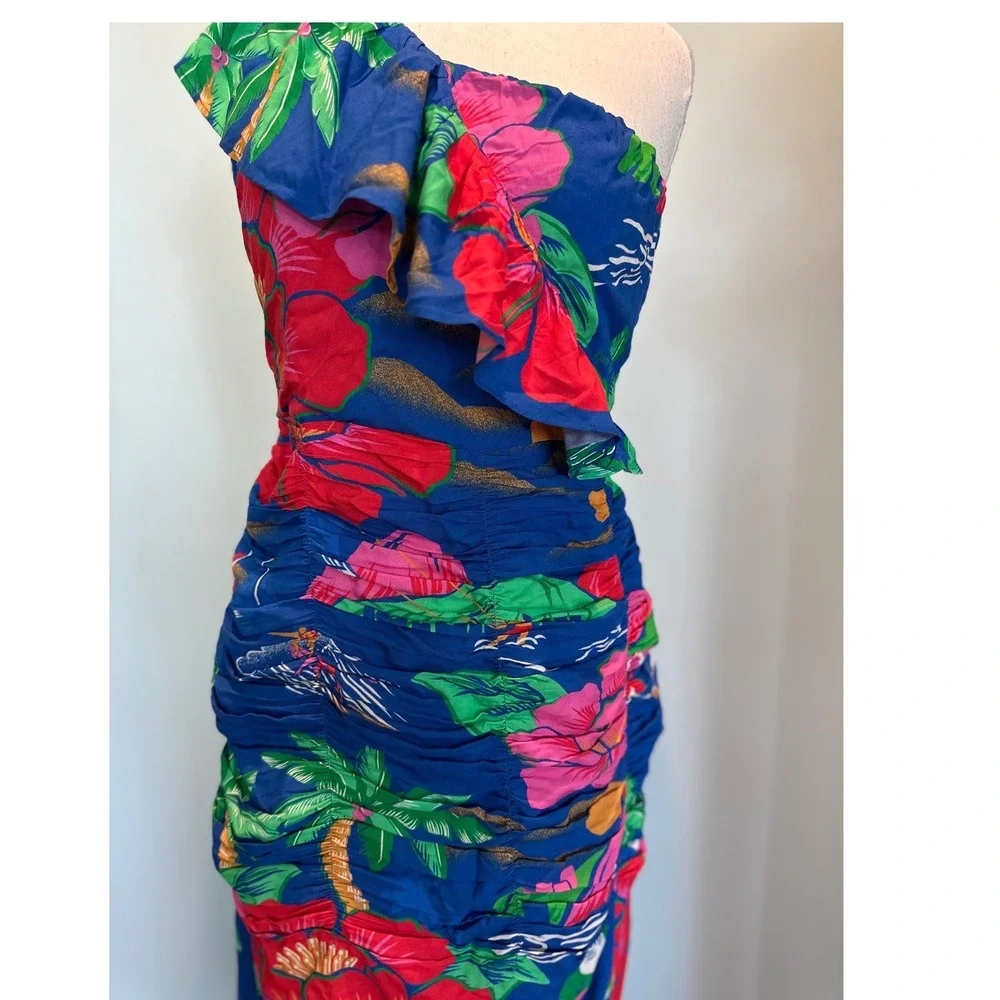 FARM Rio for Anthropologie One Shoulder Maxi Dress Floral Tropical Size Small - Picture 5 of 13